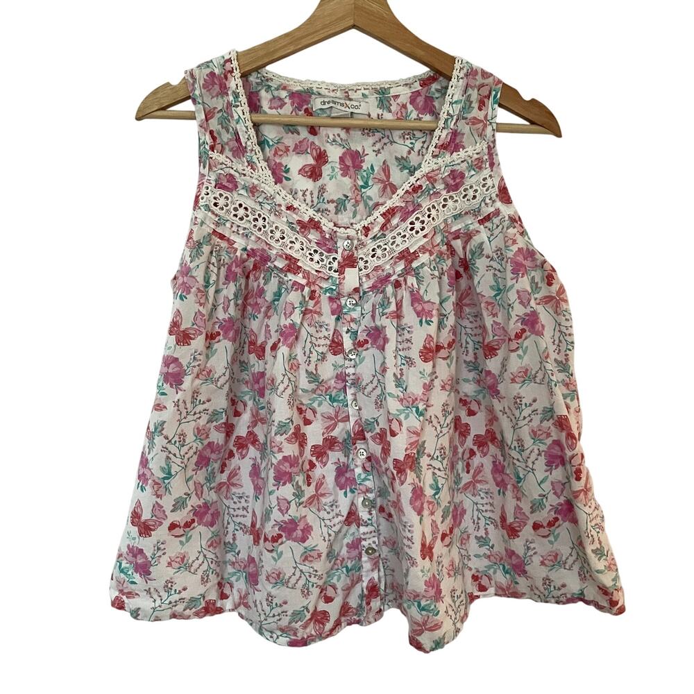 Vintage dreams co babydoll sleeveless lace floral pink top M victorian fairy